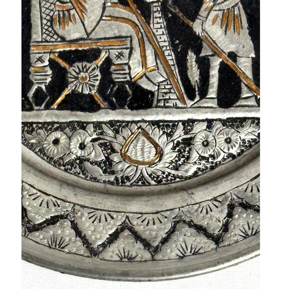 Persian Qajar Pewter Copper Inlay Mid Century Hand Crafted Etched Wall Art - Picture 5 of 7